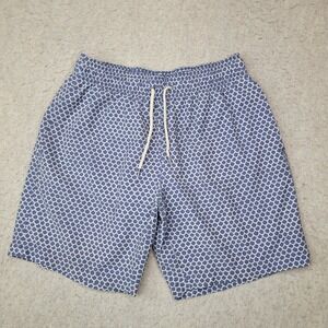 Faherty Men's Medium Shortlite Board Shorts Fish Scale Swim Trunks Blue Lined